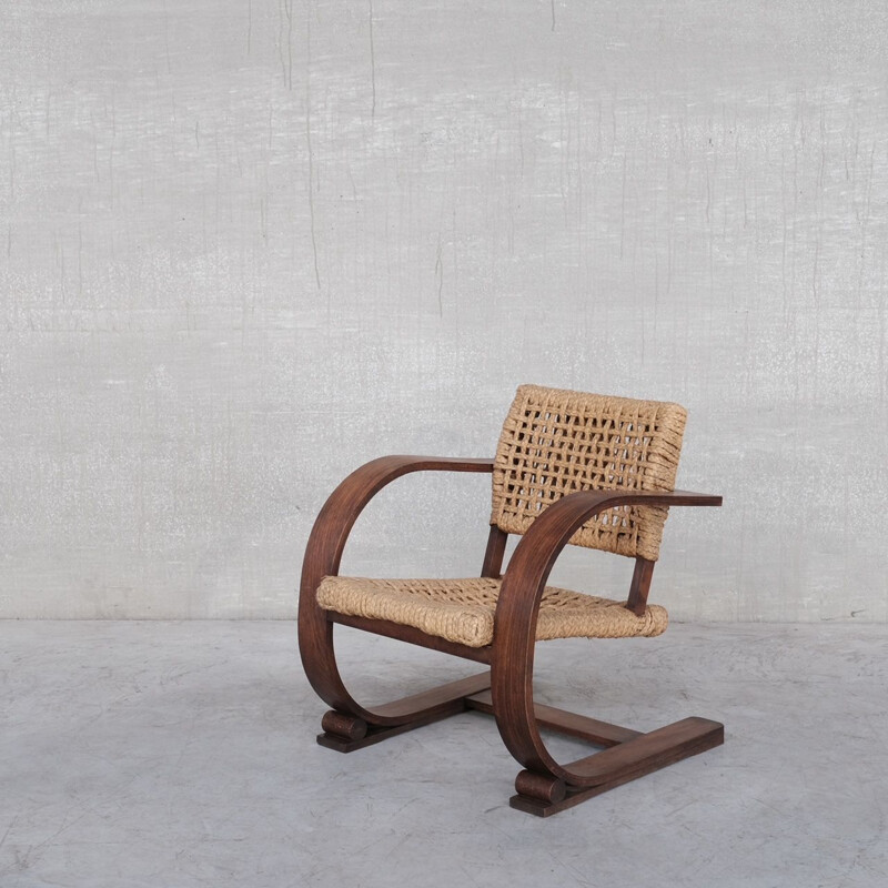 Audoux-Minet Rope mid-century french bentwood armchair, France 1960