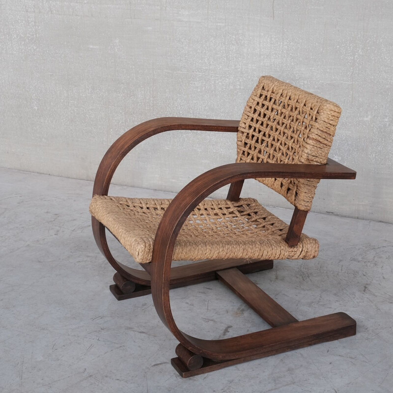 Audoux-Minet Rope mid-century french bentwood armchair, France 1960