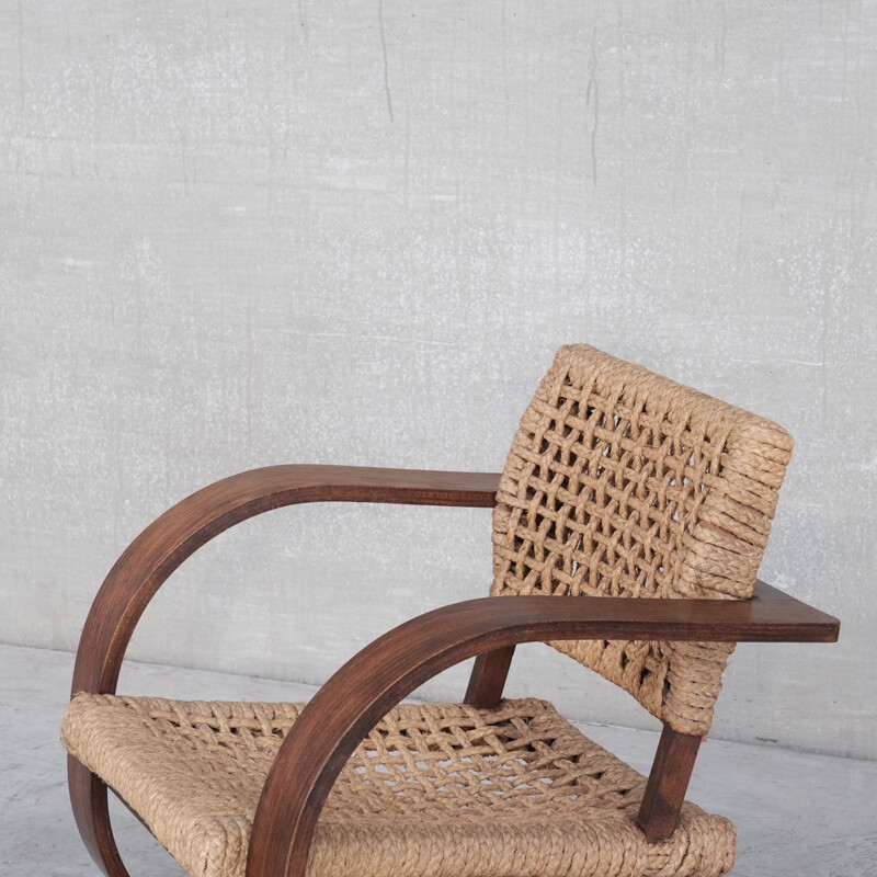 Audoux-Minet Rope mid-century french bentwood armchair, France 1960