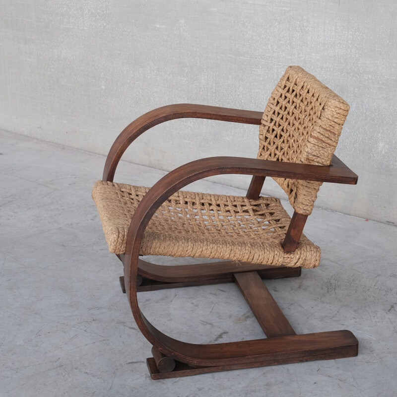 Audoux-Minet Rope mid-century french bentwood armchair, France 1960