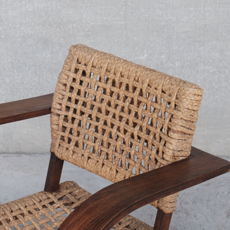 Audoux-Minet Rope mid-century french bentwood armchair, France 1960