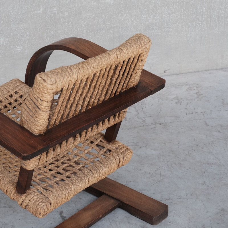 Audoux-Minet Rope mid-century french bentwood armchair, France 1960