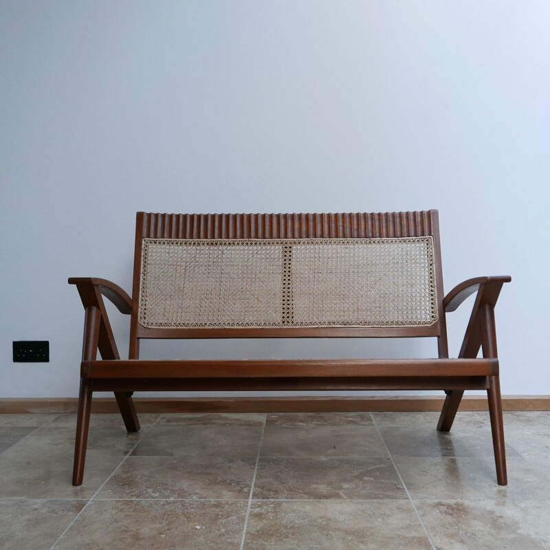 Burmese teak and cane mid-century armchair and sofa set, 1960