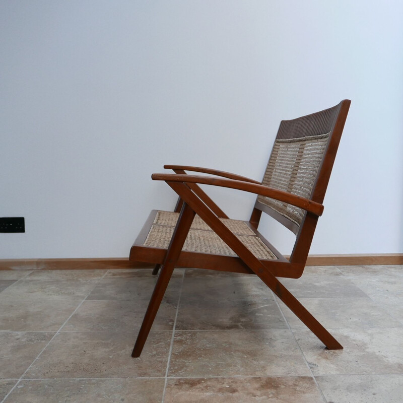 Burmese teak and cane mid-century armchair and sofa set, 1960