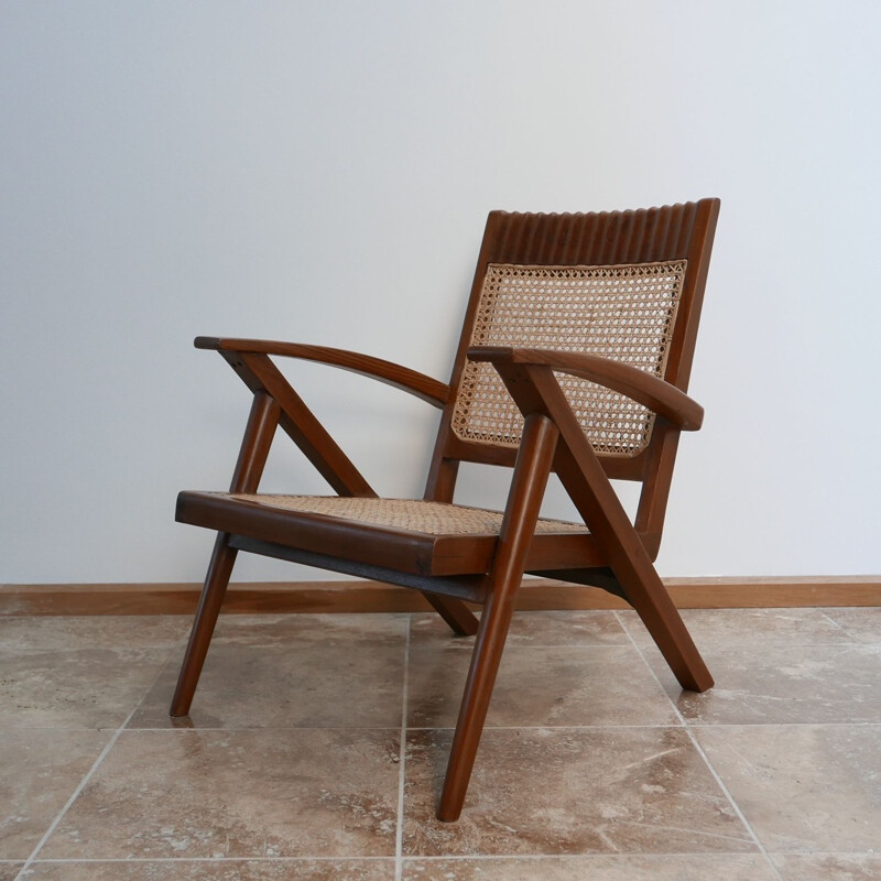 Burmese teak and cane mid-century armchair and sofa set, 1960