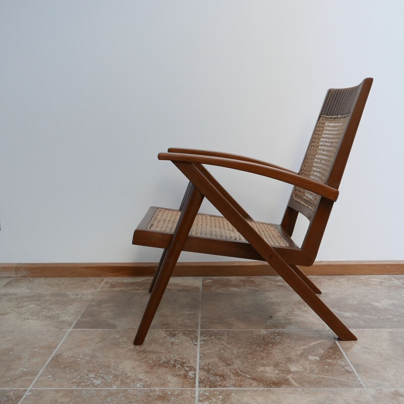 Burmese teak and cane mid-century armchair and sofa set, 1960