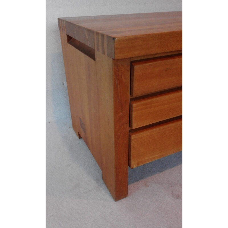 "R14" low chest of drawers in solid elm, Pierre CHAPO - 1960s