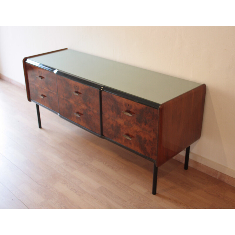 Low vintage walnut sideboard, Italy 1960s