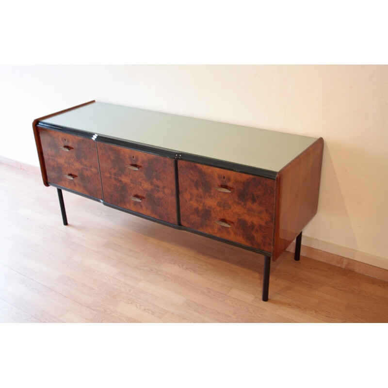 Low vintage walnut sideboard, Italy 1960s