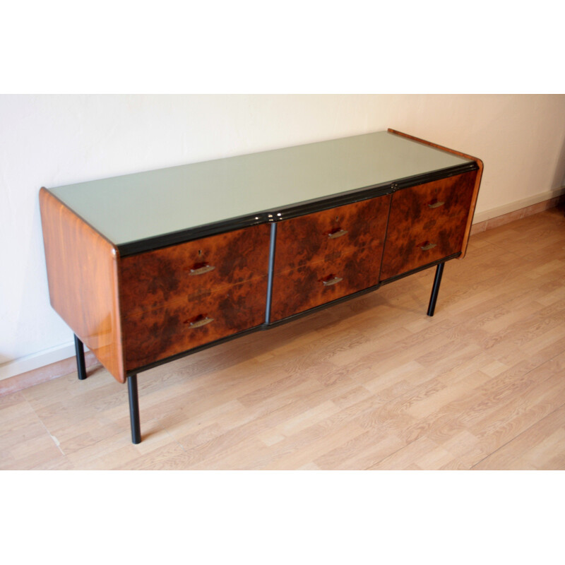 Low vintage walnut sideboard, Italy 1960s