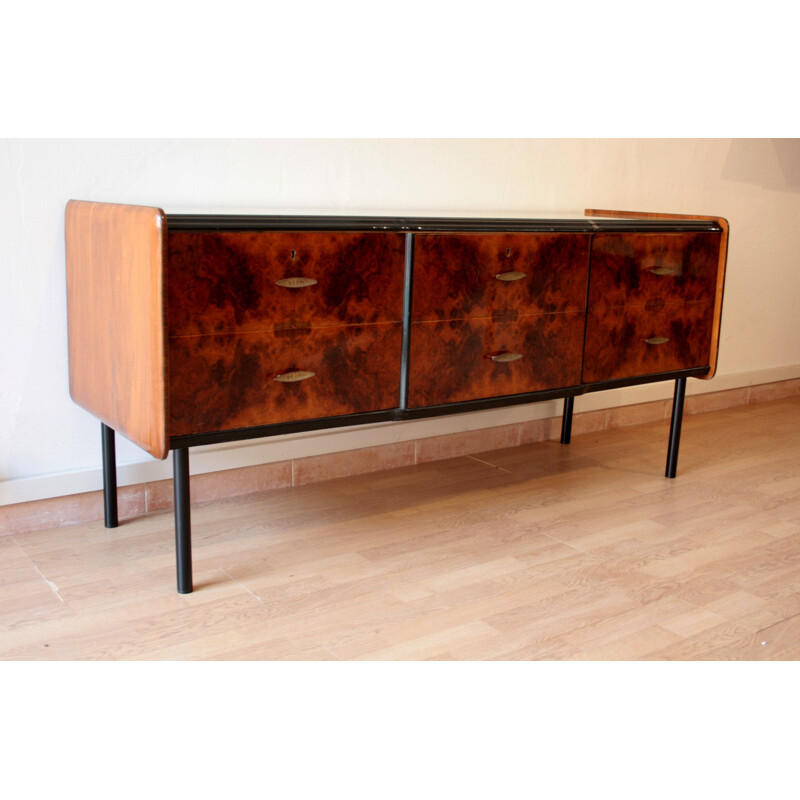 Low vintage walnut sideboard, Italy 1960s