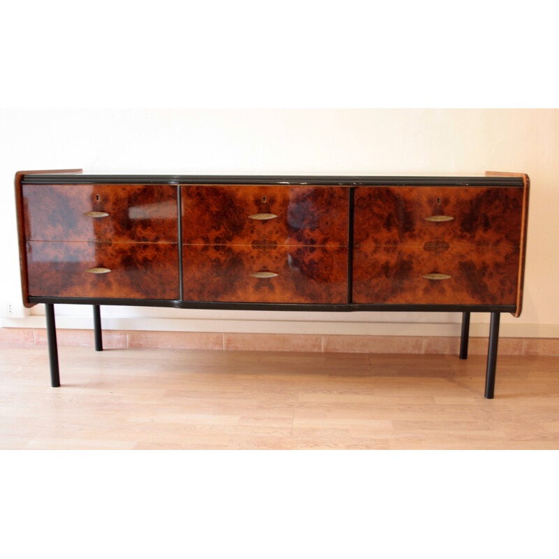 Low vintage walnut sideboard, Italy 1960s