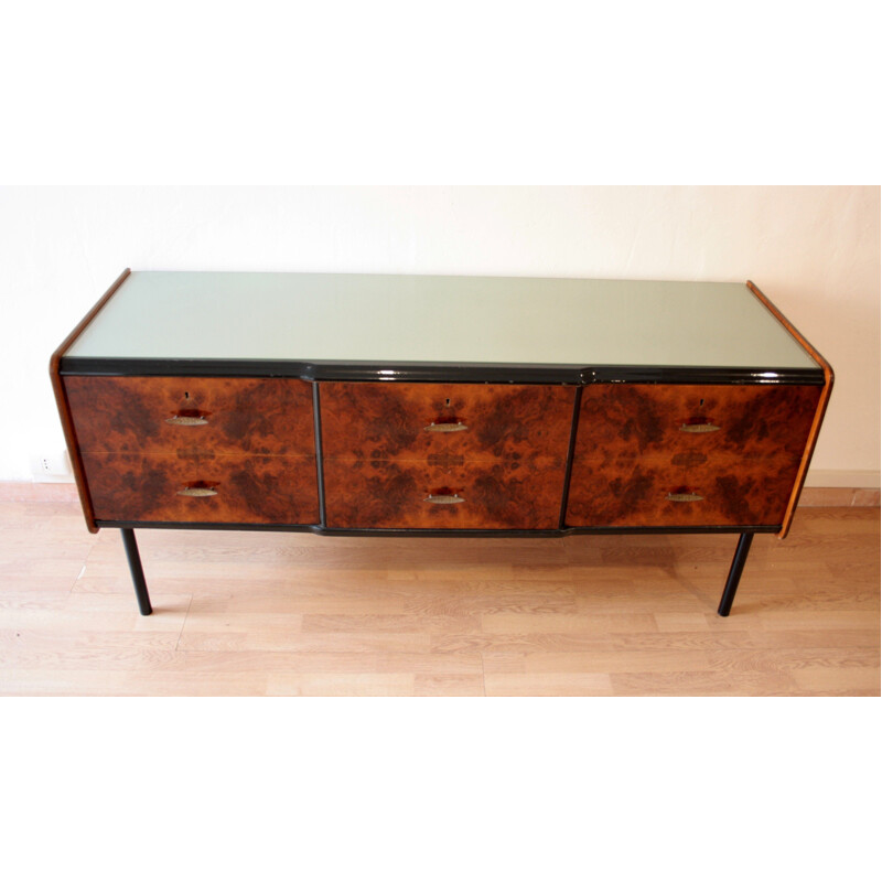 Low vintage walnut sideboard, Italy 1960s