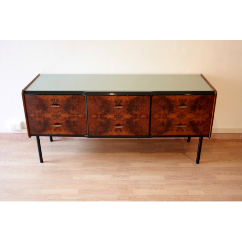 Low vintage walnut sideboard, Italy 1960s