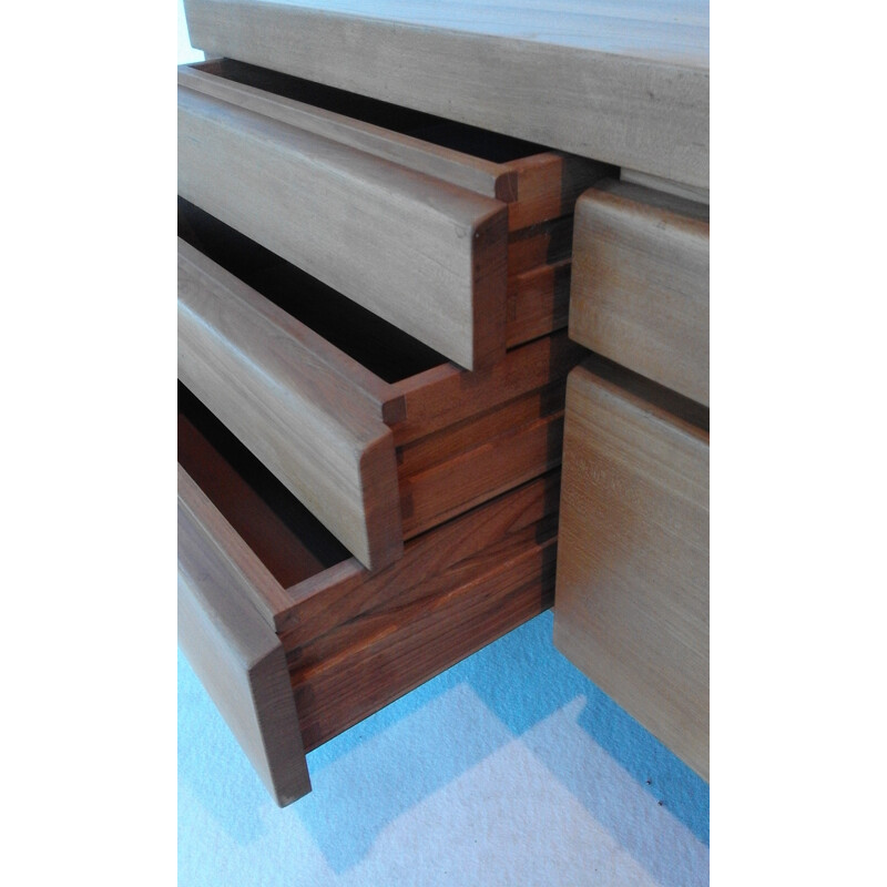 "R14" low chest of drawers in solid elm, Pierre CHAPO - 1960s