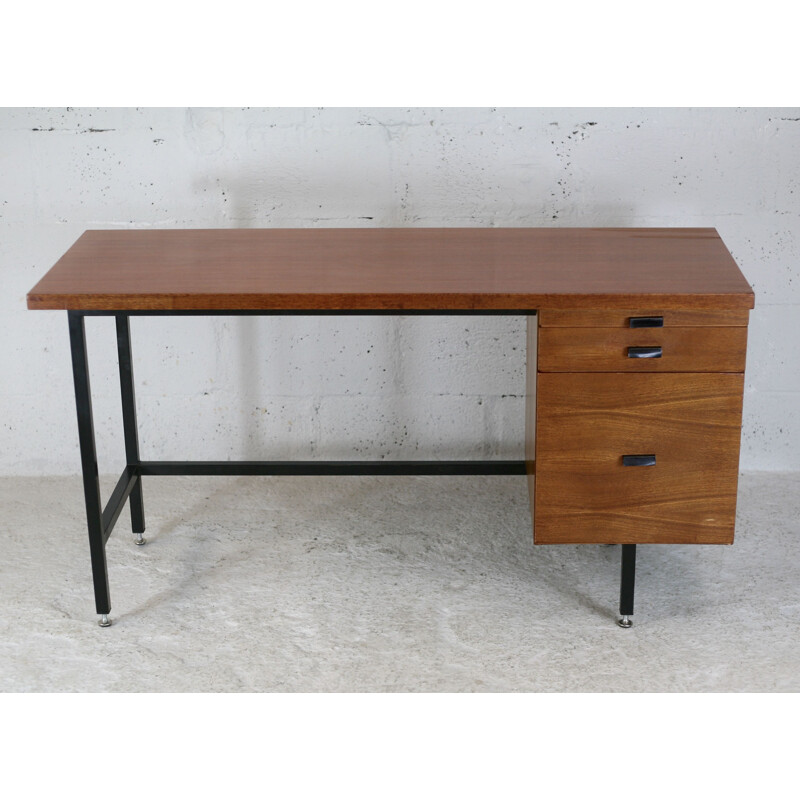 Vintage wood and steel desk, France 1960