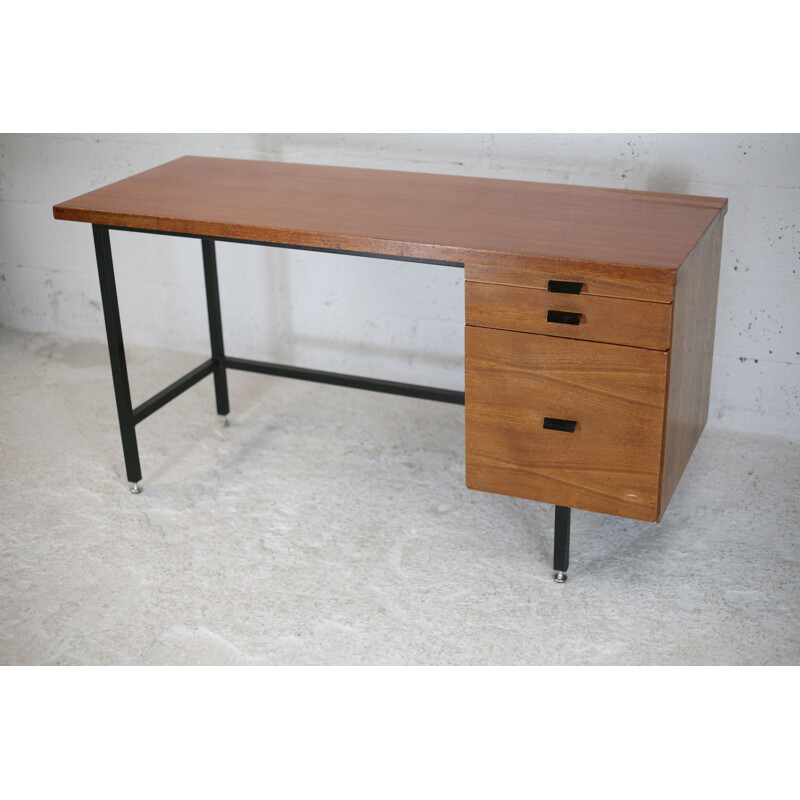 Vintage wood and steel desk, France 1960