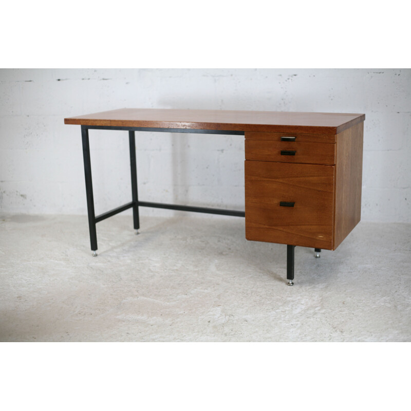 Vintage wood and steel desk, France 1960