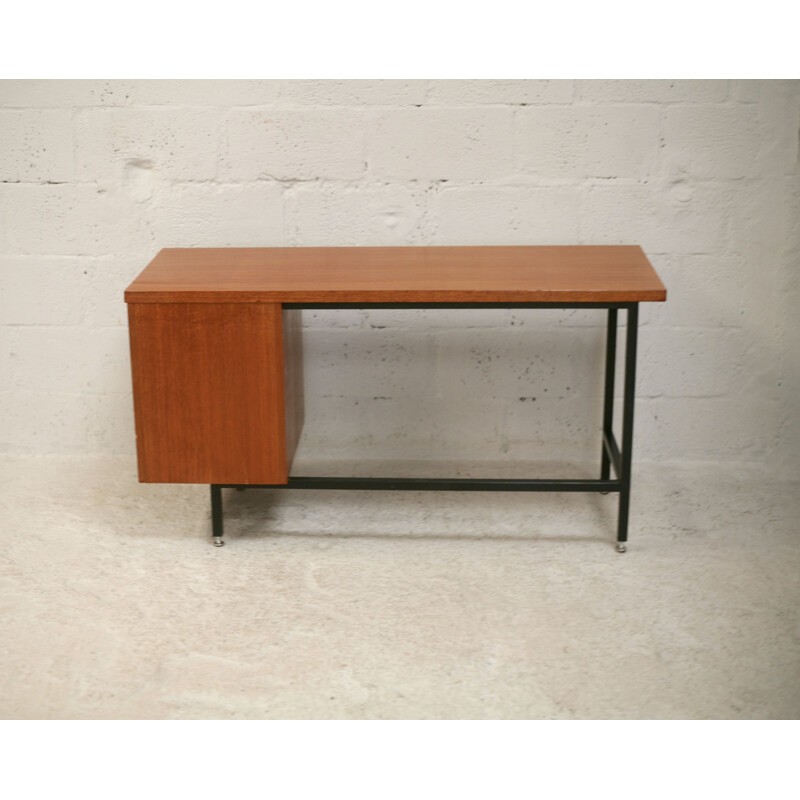 Vintage wood and steel desk, France 1960