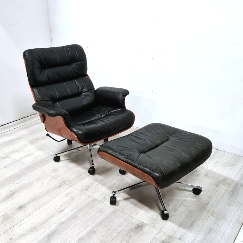 Mid-century plywood and leather lounge chair by Martin Stool, Germany 1950s