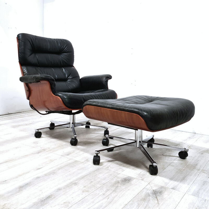 Mid-century plywood and leather lounge chair by Martin Stool, Germany 1950s