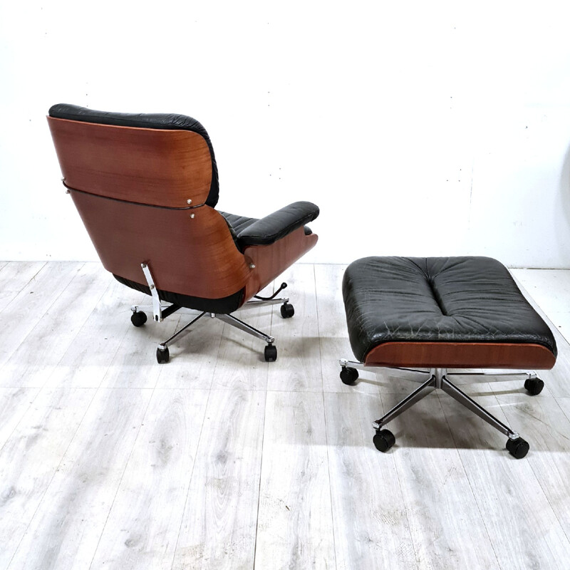 Mid-century plywood and leather lounge chair by Martin Stool, Germany 1950s