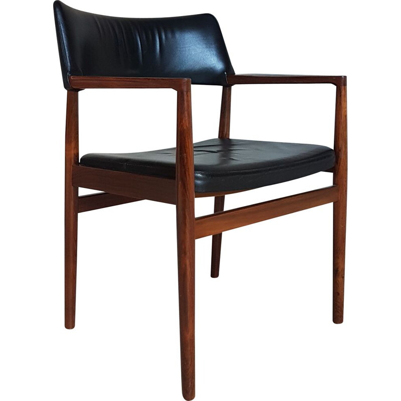 Pair of black leather and rosewood vintage armchairs by Erik Wortz for Soro mobelfabrick, Denmark