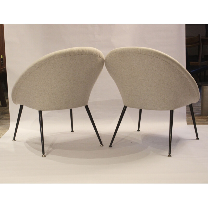 Pair of vintage armchairs "Ewa" in off-white fabric, Poland 1970