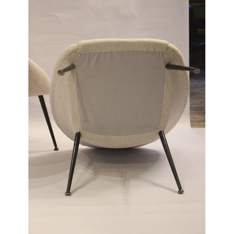 Pair of vintage armchairs "Ewa" in off-white fabric, Poland 1970