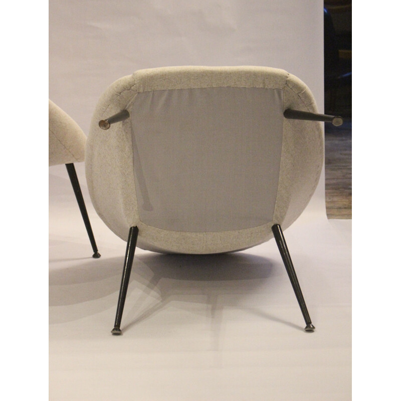 Paire de fauteuils vintage "Ewa" en tissu blanc cassé, Pologne 1970