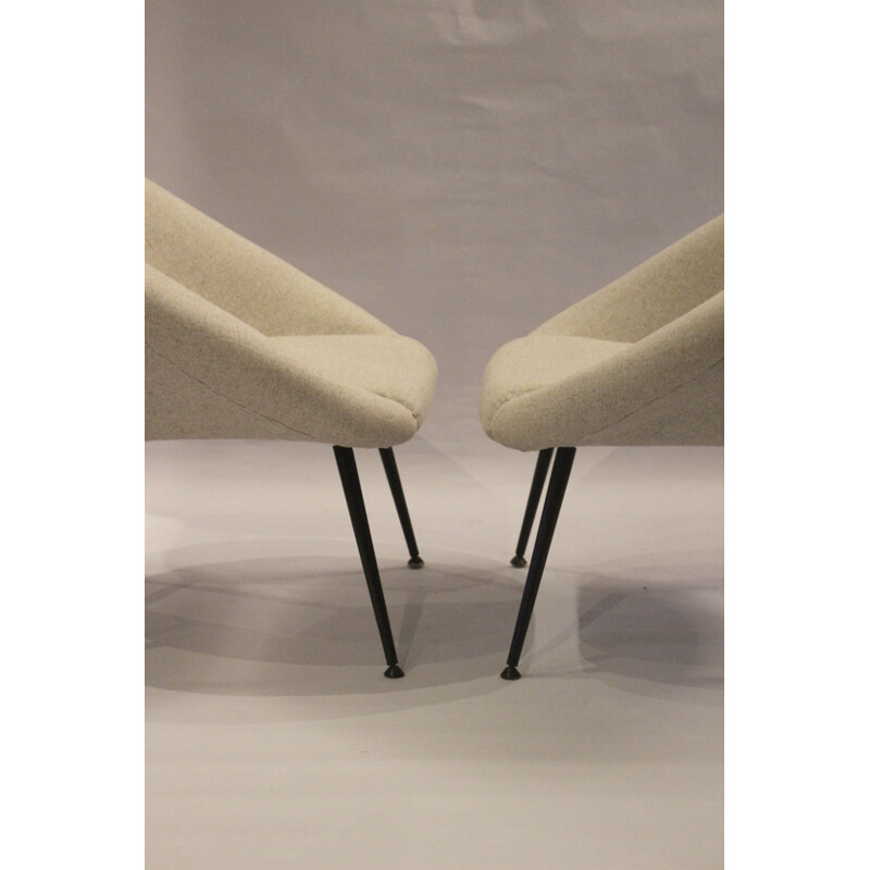 Pair of vintage armchairs "Ewa" in off-white fabric, Poland 1970