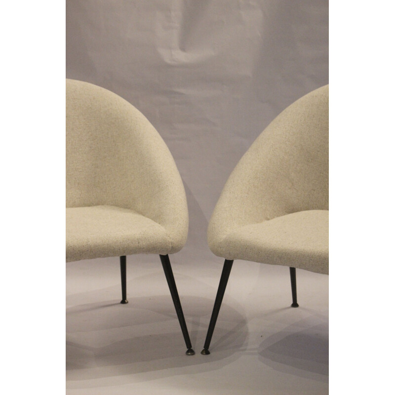 Pair of vintage armchairs "Ewa" in off-white fabric, Poland 1970