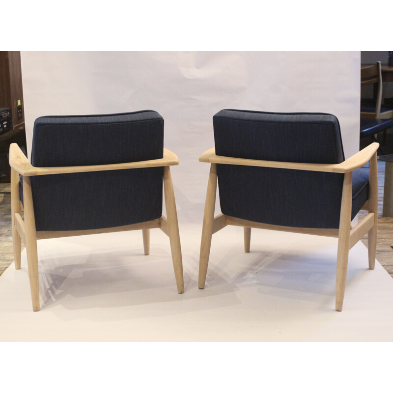 Paar Vintage-Sessel in blauem Stoff von M. Zieliński, 1960