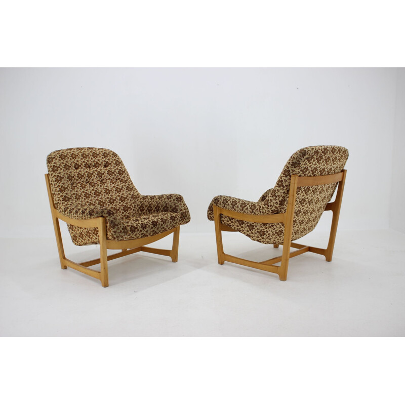 Pair of vintage beech armchairs, Czechoslovakia 1970s