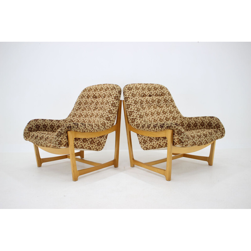 Paire de fauteuils vintage en hêtre, Tchécoslovaquie 1970