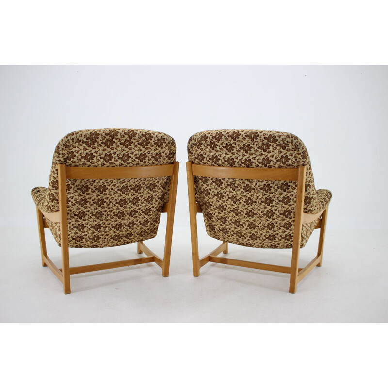 Pair of vintage beech armchairs, Czechoslovakia 1970s