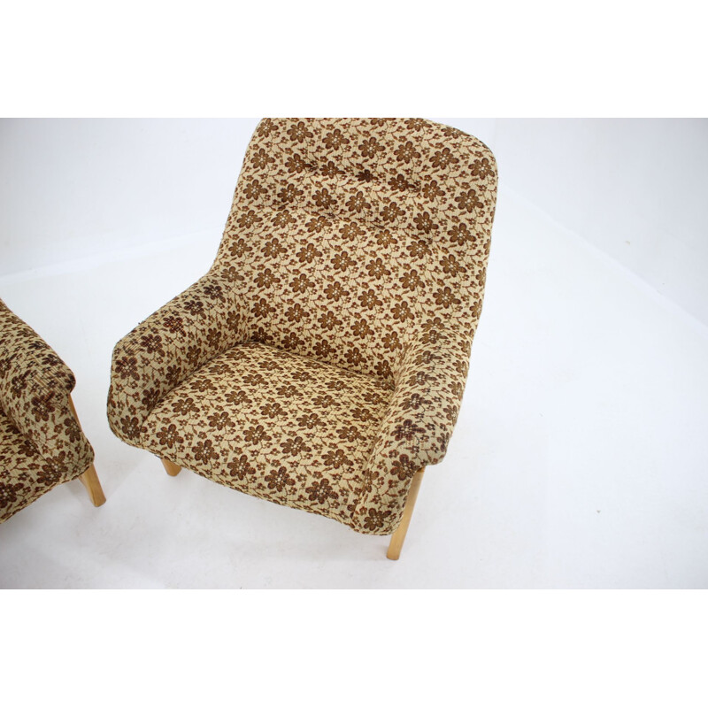 Pair of vintage beech armchairs, Czechoslovakia 1970s
