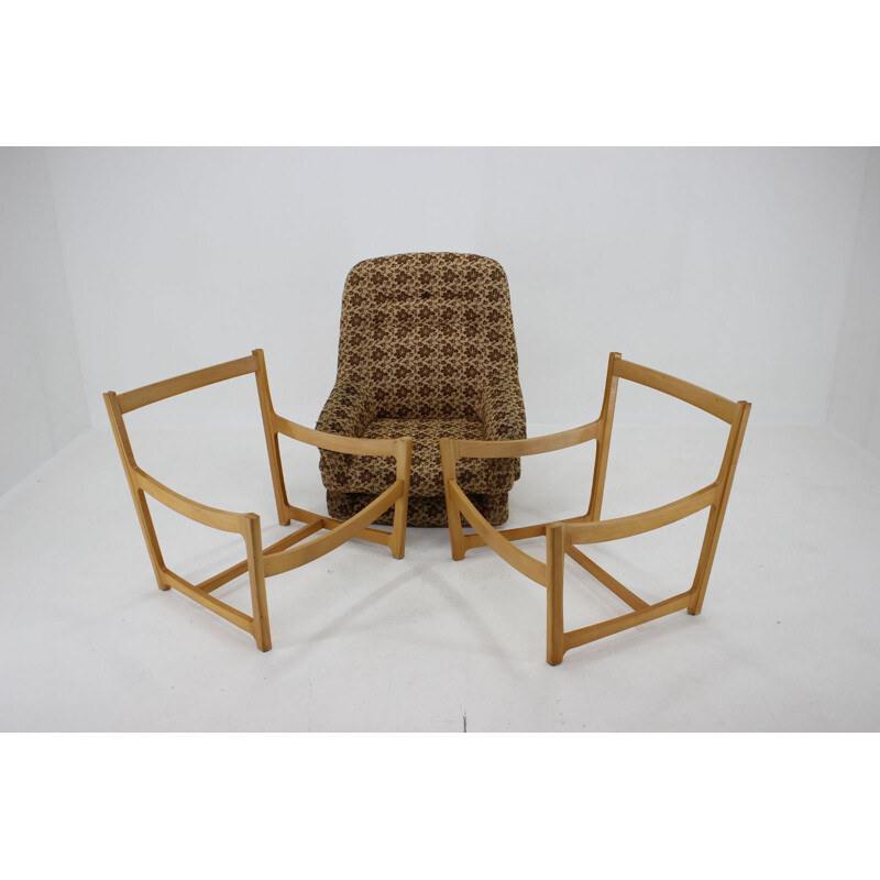 Pair of vintage beech armchairs, Czechoslovakia 1970s