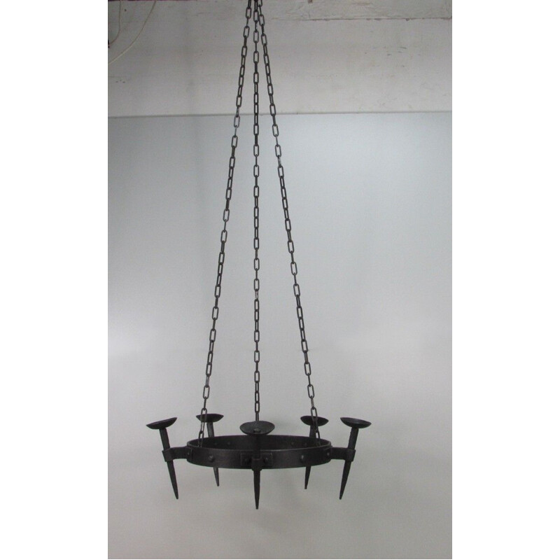 Mid-century large wrought iron candelabra chandelier, 1950s