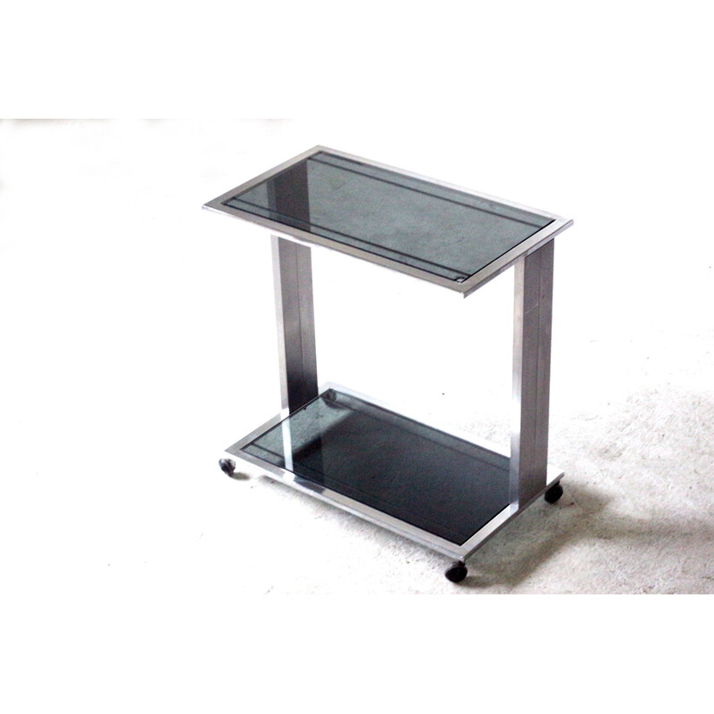 Vintage bar trolley chrome & glass, Italy 1970s