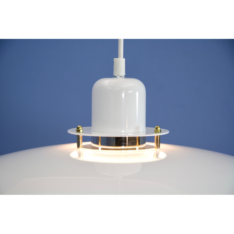 Mid-century danish hanging lamp in white with brass accent, 1980s