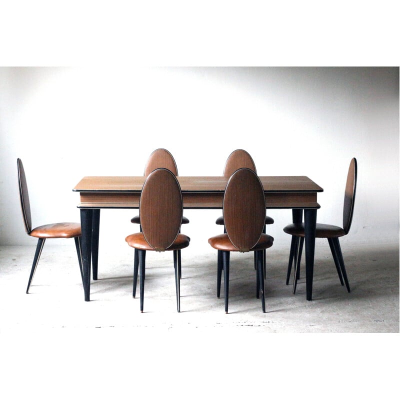 Mid-century dinning table & 6 chairs by Umberto Mascagni, Italy 1950's