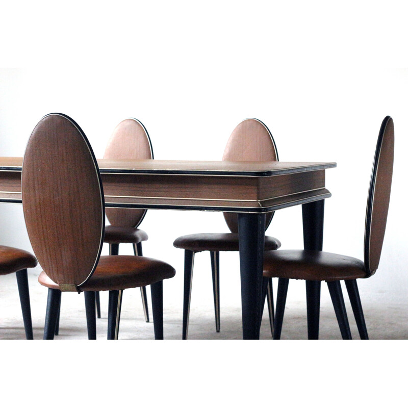 Table à manger vintage et 6 chaises par Umberto Mascagni, Italie 1950