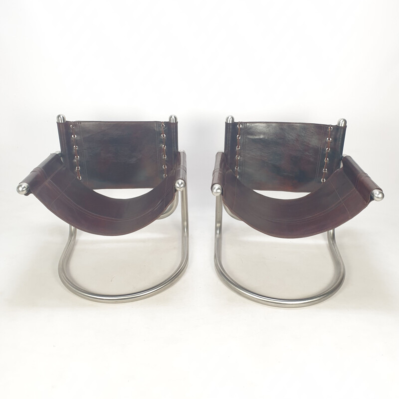 Set of 2 Italian mid-century lounge chairs, 1980's