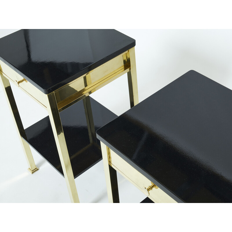 Par de mesas de cabeceira de latão pintadas de preto vintage, 1960