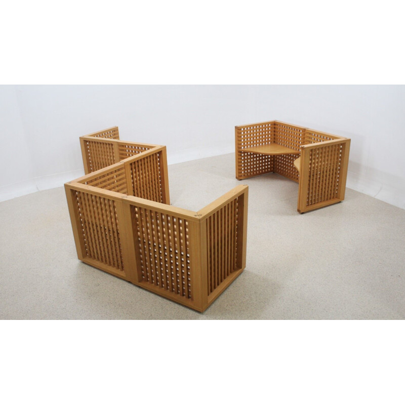 Ensemble de bancs modulaires vintage en caillebotis, 1980