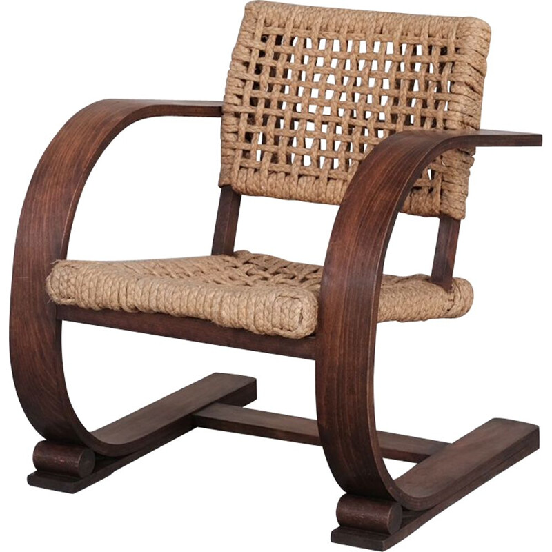 Audoux-Minet Rope mid-century french bentwood armchair, France 1960