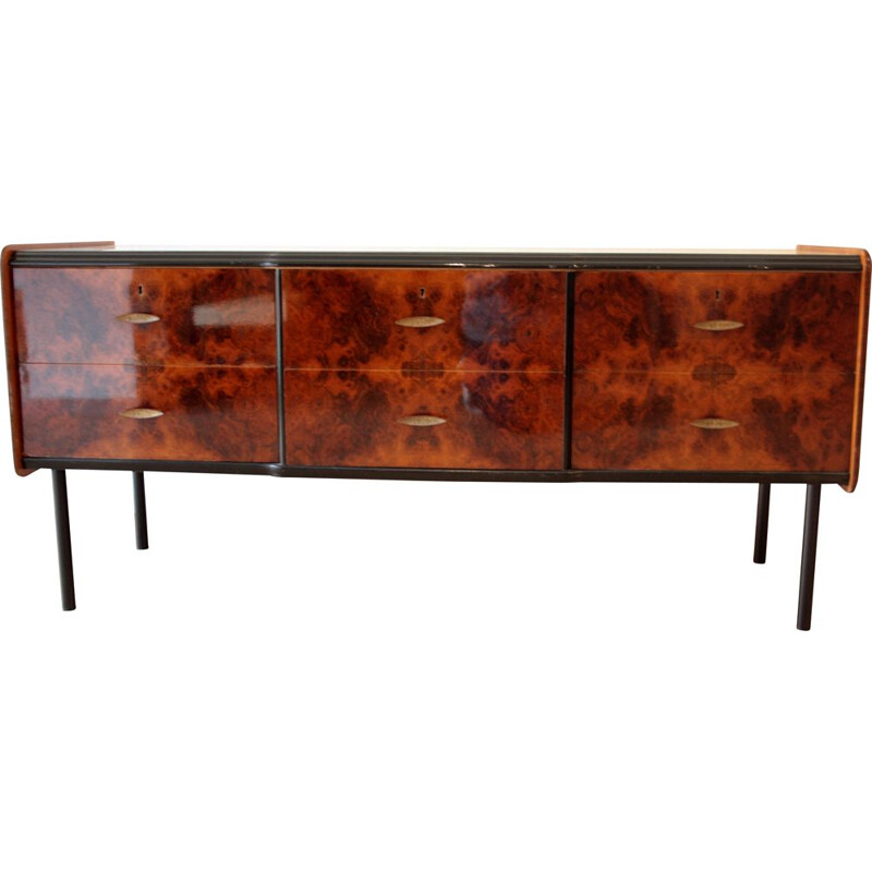 Low vintage walnut sideboard, Italy 1960s