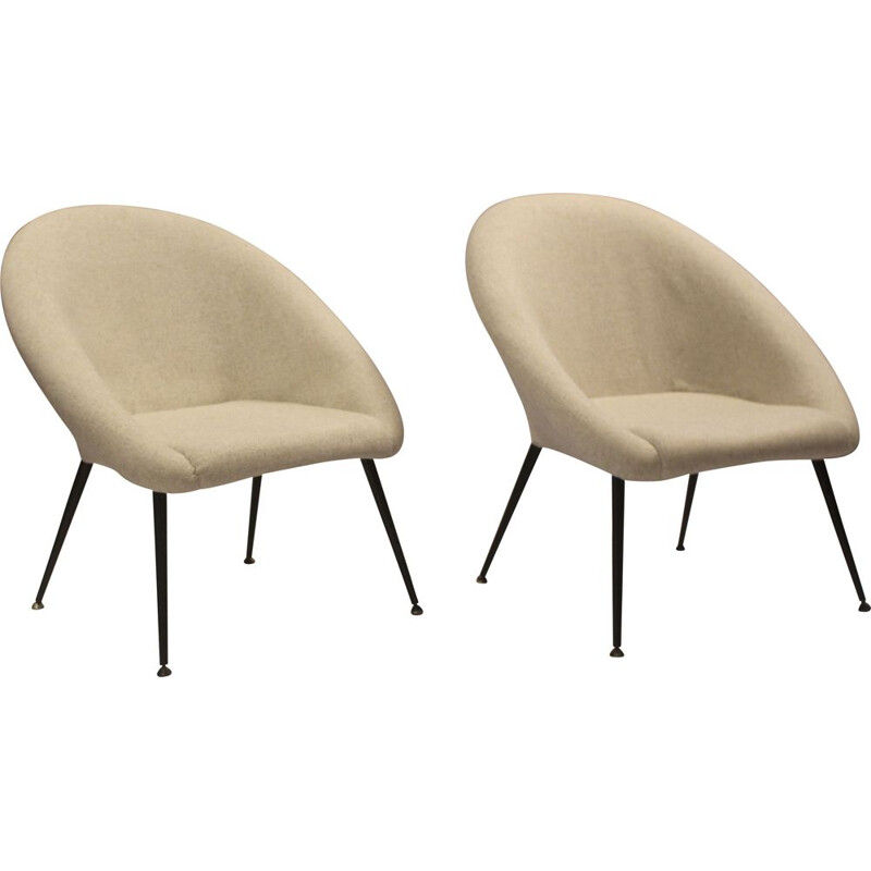 Pair of vintage armchairs "Ewa" in off-white fabric, Poland 1970