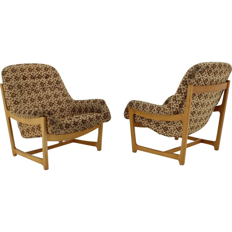 Pair of vintage beech armchairs, Czechoslovakia 1970s